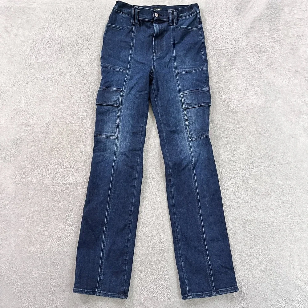 Express Jeans 90s Slim Super High Rise Cargo Women's 6 Long Dark Blue Y2K